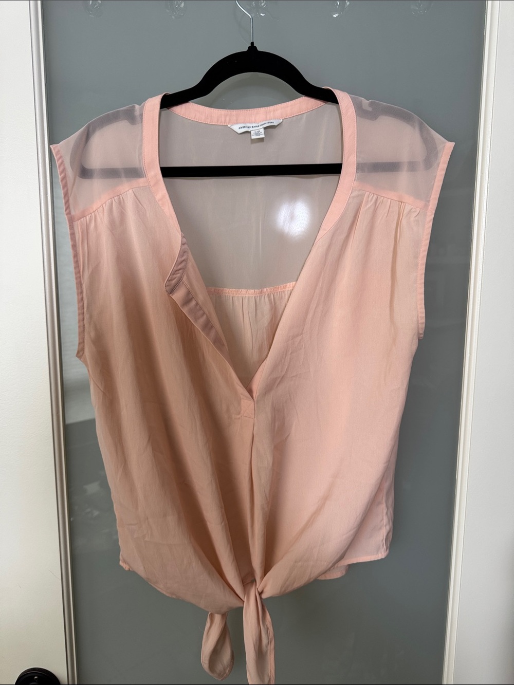 American Eagle Outfitters Peach Tie-Front Cap Sleeve Blouse